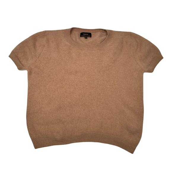 Quince 100% Mongolian Cashmere Crop Sweater Sz M Short Sleeve Tan Minimalist - Picture 3 of 8